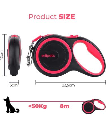 Edipets 5m Retractable Dog Leash - Flexible & Extendable Pink Leash for Dogs Up to 50kg | Perfect for Walks & Outdoor Adventures - Buy Online on SooperMarket.com