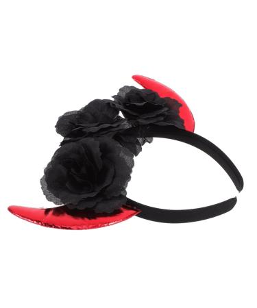 BELLIFFY Rose Headband Demon Horns Headband Devil Headband Devil Hairband Cosplay Halloween Horns Hairband Halloween Devil Horn Headband Head Bands Cosplay Headpiece Bright Leather Fabric