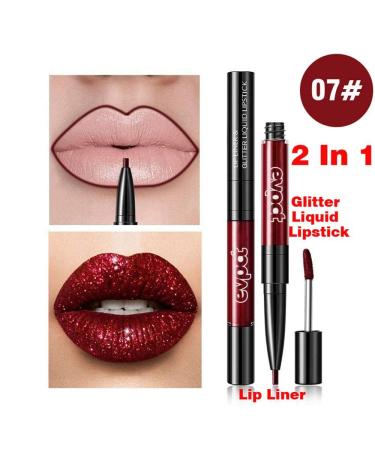 7Pcs Pink Red Glitter Matte Lip Liner and Liquid Lipstick Set Kit - Long Lasting Metallic Shades for Women - Buy Online on SooperMarket.com