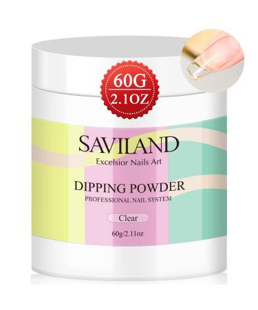 Saviland Clear Dip Powder - 2.1oz Dip Powder Dipping Powder for French Nail Art Starter Manicure, Strengthen Nail, Easy for Nail Beginners to Use No Nail Lamp Needed, Gifts for Women 1A-Clear