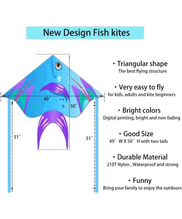 XENTUMI Fish Kite 2 Pack: Easy-to-Fly Beach Kites for Kids & Adults - Blue/Pink Delta Kites for Ages 3-12 - Buy Online on SooperMarket.com
