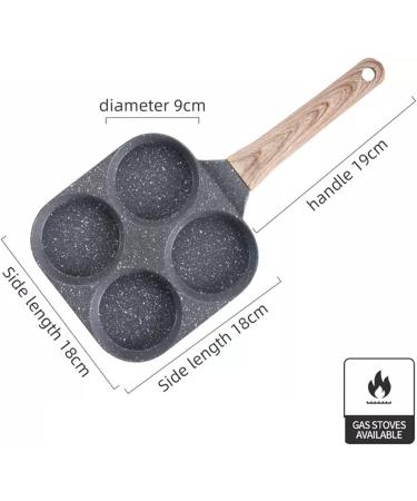 DELURA Saucepan 4 Holes Egg Frying Pan Multifunction Hamburger Steak Pan Wooden Handle Cooking Pan Cooking Utensils Wok - Buy Online on SooperMarket.com
