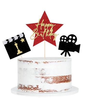 Qertesl Happy Birthday Movie Cake Topper Movie Night Cupcake Toppers Decoration Hollywood theme Cake Party Decoration.
