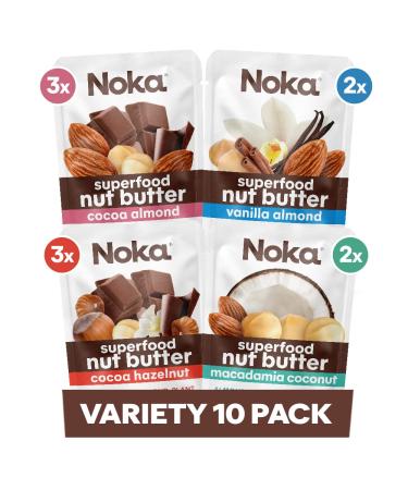 Noka Superfood Nut Butter Pouches Variety Pack, Healthy Snacks with Nuts and Seeds, Plant Protein, Prebiotic Fiber and MCT Oil, Keto, Non GMO, Vegan, No Sugar Added Snacks, 1.15 oz, 10 Count