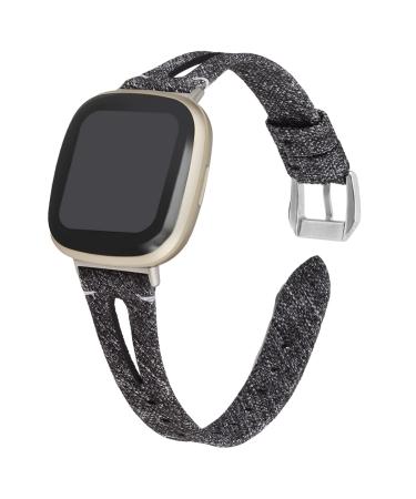 EverSnows Slim Woven Bands Compatible with Fitbit Sense/Fitbit Versa 3, Soft Fabric Canvas Sport Strap Replacement for Women Man Charcoal