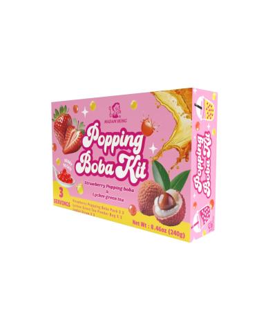 Popping Bubble Tea Kit | Popping Boba Kit | Bursting Boba Kit | DIY Popping Boba Kit | Flavors: Strawberry + Lychee Green Tea or Passion Fruit + Mango Green Tea | 3 or 6 Servings Strawberry Lychee Green 1pk