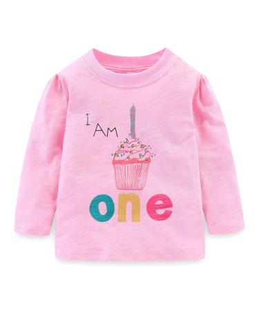 Mud Kingdom Little Girls Boys Birthday Shirt Long Sleeve Cute Cartoon 1 Year Girls Pink