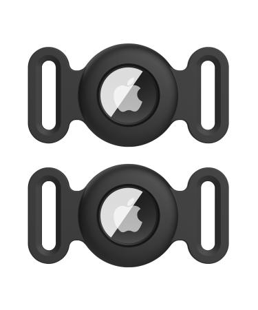Vancle 2 pieces case for Airtag dog collar protective cover silicone waterproof protective cover Airtag pet loop holder for airtails case for pets for pets cats dog hall tapes black+black medium black+black