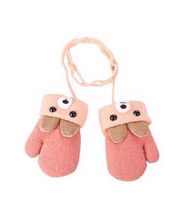 AIDIER Baby Winter Mittens Knitted Gloves with Fleece Lined Hang Neck Mittens for Baby Boyes Girls 0-3 Years Deep Pink