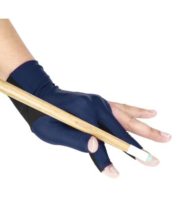HKSICHENGKEJI 3 Fingers Billiard Glove for Men Women Elastic Billiard Pool Gloves Pool Cue Glove Adjustable Shooter Snooker Sport Glove Breathable Anti-Skid Pool Cue Gloves Wear on Left Hand 1 Pack Dark blue