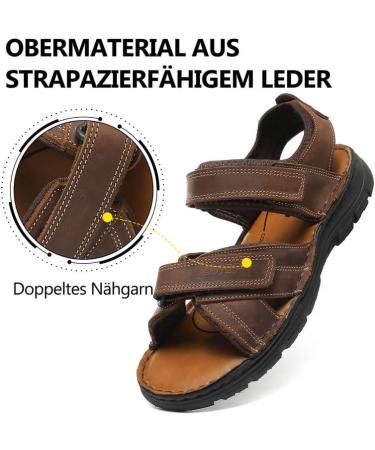 Ziitop Men's Leather Sandals - Slip-Resistant Outdoor Beach & Trekking Shoes - Adjustable Velcro - Size 46 EU - Dark Brown - Buy Online on SooperMarket.com