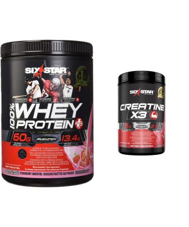 Six Star 100% Whey Protein Plus + Creatine X3 Powder (Fruit Punch) | Muscle Builder Bundle