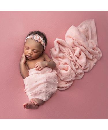 Newborn Photography Props Bundle: 4 PCS Handmade Knit Wrap Blankets Swaddle with Pearl Decor & Headbands - Snow Powder/Purple Gray - Buy Online on SooperMarket.com