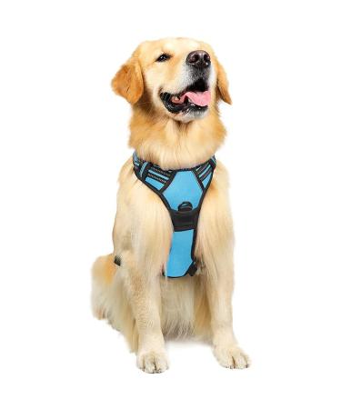 Rabbitgoo dog harness medium -sized dogs anti train crockery dog with control no pull adjustable dog dishes large dogs breathable reflex stripes breast harness dog safe guide light blue l l (1 Pack) light blue