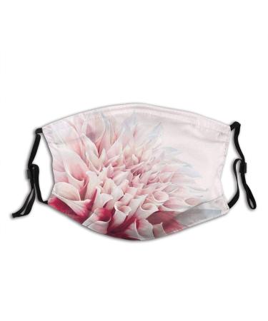 Close Up Dahlia Blossom with Red and White Petals One Single Large Flower Cotton Washable Nose Wired Face Cover Filter Pocket Wide Cover with Filter