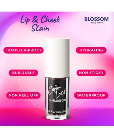 Blossom Color Lock Hydrating Lip Stain & Tint - Longlasting Smudgeproof Transfer Proof - Buildable for Lips & Cheeks - Made in USA - Wine Stained - 0.14 fl oz/4ml - Buy Online on SooperMarket.com