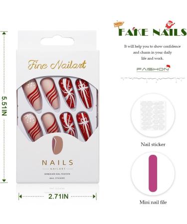 Vatocu Christmas Snowflake Glitter Press on Nails - 24pcs Long Ballerina Fake Nails for Women and Girls - Buy Online on SooperMarket.com