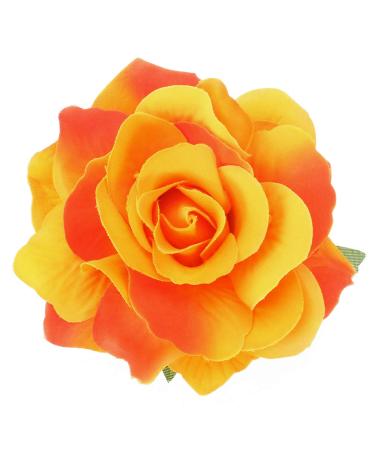 Frcolor Artificial Big Rose Flower Hairpin Hair Clips Flower Brooch for Women Party (Orange)