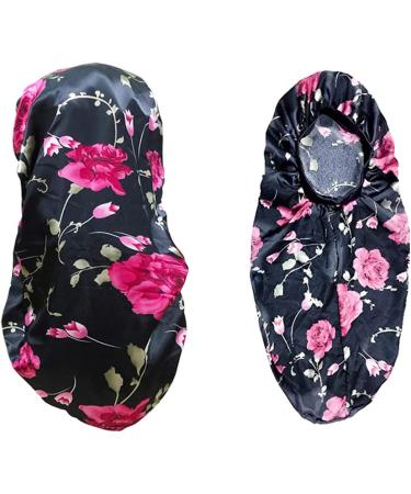 Shop Ladaypoa 2-Piece Long Satin Sleeping Hats for Women | Extra Large Soft Hair Hood | Comfortable Black & Red Design - Buy Online on SooperMarket.com