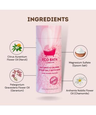 Balance and Calming Epsom Salt Bath Soak 250g Tube | Neroli, Geranium, Chamomile Essential Oils | Magnesium Bath Salts for Post-Workout | Eco Bath London - Buy Online on SooperMarket.com