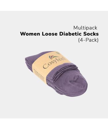 Cosyfeel Women Loose Diabetic Socks | 4-Pack Neuropathy Ankle Socks for Ladies | Super Soft Eco-Friendly Bamboo Material | Durable with Seamless Toe | Multicolour Patterns | 4 Seasons 7-9 1/2 CHALK VIOLET - Buy Online on SooperMarket.com