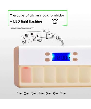 Elderly Pill Box 7 Compartment Intelligent Sealed Alarm Pill Box Portable Electronic Pill Timer-Reminder-Dispenser with Digital Screen Pill Box for Vitamins Brown - Buy Online on SooperMarket.com