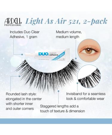 ARDELL Light As Air Style 521 - 2 Sets of Vegan Ultrathin Natural Fake Eyelashes with Glue - Reusable & Lightweight Band Lashes for Effortless Beauty - Buy Online on SooperMarket.com