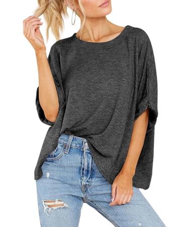 Dark Grey Oversized Women's Summer Tee - Casual Loose Fit Short Sleeve T-Shirt - Buy Online on SooperMarket.com