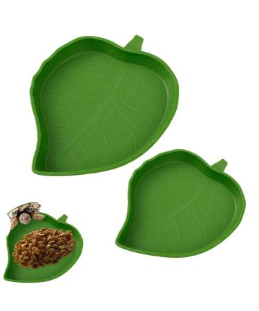 Phoetya Reptile 2 Pcs Leaf Reptile Food Water Bowl Plate Dish Reptile Feeder for Tortoise Corn Snake Crawl Pet Drinking and Eating 2 Sizes