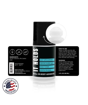 Roll-On Body Adhesive 2.0 oz - Sweat Resistant for Oily & Dry Skin, Clear & Non-Toxic - Made in USA - Buy Online on SooperMarket.com