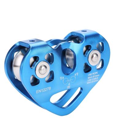 Alomejor Climbing Pulley 30KN Outdoor Climbing Double Axle Double Pulley Cable Cart Heart-shaped Tandem Pulley (Blue)