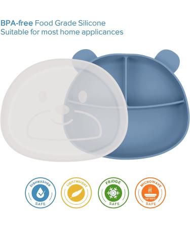 Happy T Baby Silicone Suction Plate with Lid | Toddler Self Feeding Plate | 3 Compartment Divided Dishes | Microwave & Dishwasher Safe | Non-Slip | Unbreakable | Blue - Buy Online on SooperMarket.com