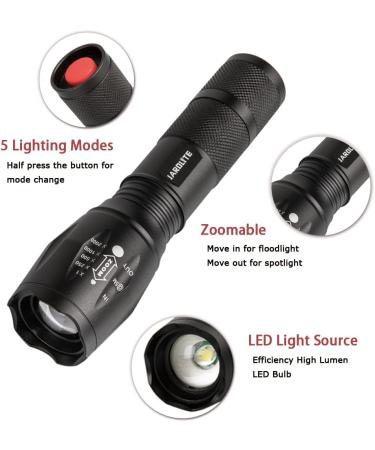 JARDLITE LED Emergency Handheld Flashlight 4 Pack - 5 Modes, Adjustable Focus, Water Resistant - Best Tactical Torch for Hurricane, Camping, Dog Walking - Buy Online on SooperMarket.com