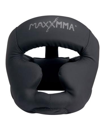 MaxxMMA Full Coverage Headgear with Helmet Liner Boxing MMA Training Kickboxing Sparring Karate Taekwondo Black Large
