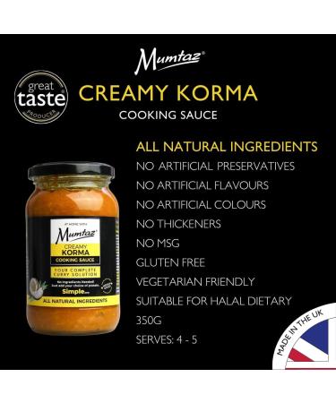 Mumtaz CREAMY KORMA Indian Curry Cooking Sauce - Restaurant Quality at Home - Medium Spiced - 350g Jar Serves 4-5 - All Natural Ingredients- Gluten Free- Vegetarian Friendly. - Buy Online on SooperMarket.com