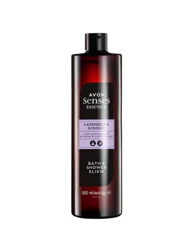 Avon Senses Essence Lavender & Ginger Bath & Shower Elixir with Extracts of Ginseng & Sandalwood - 500ml Bottle