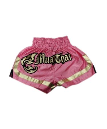Woldorf USA MMA Boxing Muay Thai Shorts in Satin Royal Pink Gold cutt Letters X-Large