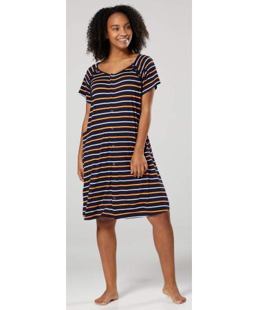 HAPPY MAMA Maternity Nursing Gown Nightshirt 1029 - Navy & Orange Stripes - Buy Online on SooperMarket.com
