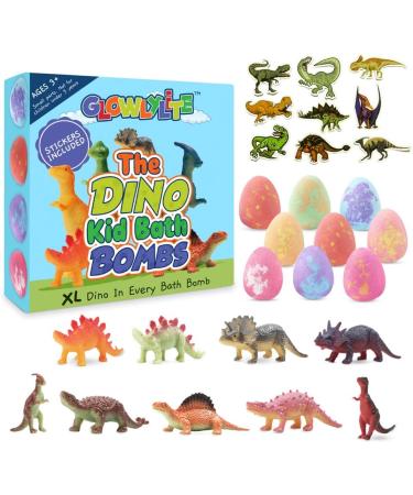GLOWLYLITE - Colorful Dino Bath Bombs for Kids with Surprise Dinosaur Inside - Bubble Bath Gift with XL Toys and Stickers Included - Buy Online on SooperMarket.com
