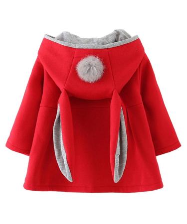 TMEOG Newborn Toddler Baby Girls Cute Rabbit Ears Cloak Hooded Autumn Winter Warm Coats Jackets Outerwear Outwear Winter Clothes 9-12 Months Red