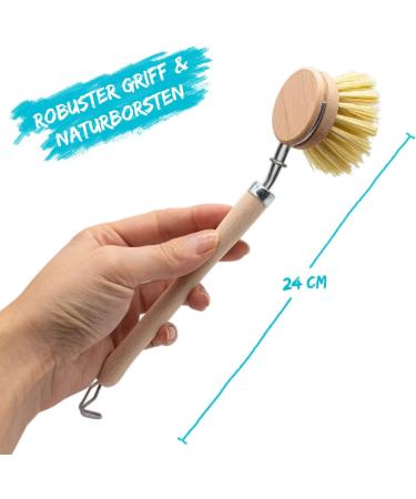 Chinchilla Rinse Brush - Eco-Friendly Beech Wood Kitchen Brush with Natural Fiber Bristles | Includes 3 Replaceable Heads | Plastic-Free & Durable - Buy Online on SooperMarket.com