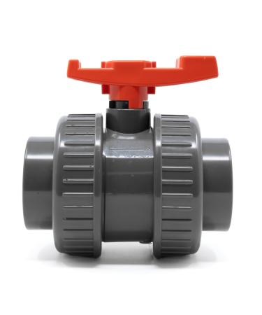 VIALIA PVC Kugelhahn with double union buffe 63mm shut-off tap on both sides with adhesive muffles for gluing and screwing with PVC pipes for pool and pond construction aquaristics 63 mm