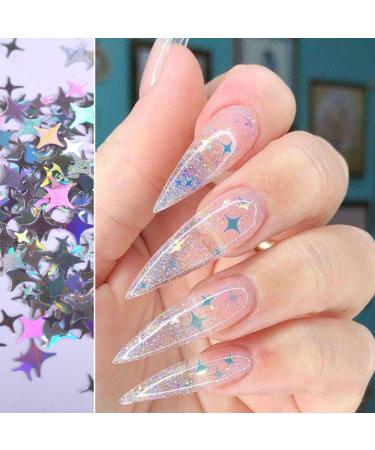 Holographic Nail Art Glitter Sequins - Laser Silver Decals 12 Grids | 3D Butterfly, Star, Heart, Unicorn Sticker Confetti for Acrylic Nails - Buy Online on SooperMarket.com