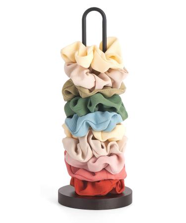 Mkono Scrunchies Holder Stand Hair Accessories Organizer Gold White Metal Scrunchies Tower Hold 25 - 35 Scrunchies Modern Vertical Hair Tie Headband Organizer Jewelry Scrunchy Holder for Girls, Brown Brown and Black
