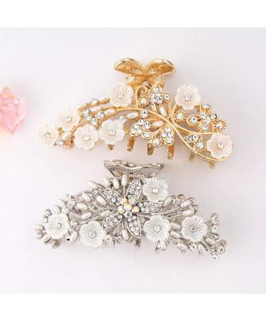 Vintage Metal Rhinestone Hair Claw with Imitation Pearl - Large Size Hair Clip for Women (Gold-A) - Buy Online on SooperMarket.com