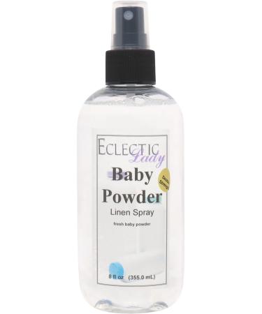 Baby Powder Linen Spray (Double Strength) 8 ounces - Eclectic Lady Sheet and Linen Spray - No Artificial Colors Parabens or Preservatives - Long-Lasting Scent for Bed Fabric & Pillow