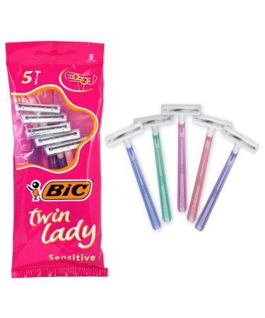 BIC Twin Lady Sensitive Razor 5 packs with 5 pieces each (25 pieces) one-way razor-with two blades for a thorough and precise shave