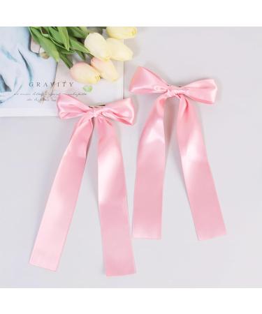 2 Pack Hair Bows for Girls and Women Large Bow Hair Clips Hair Barrette with Long Silky Satin Pink Hair Accessories for Girls(Pink) - Buy Online on SooperMarket.com
