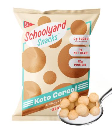 Schoolyard Snacks Low Carb Keto Cereal - Cinnamon Bun - High Protein - All Natural - Gluten & Grain-Free - Healthy Breakfast - Low Calorie Food - 12 Pack Single Serve Bags - 100 Calories Snack