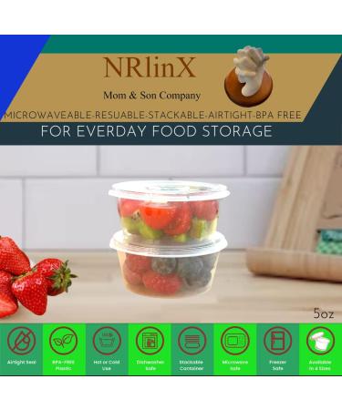 NRLinX 5 oz. Plastic Condiments Containers with Hinged Lids - 50 Sets | Multipurpose Small Sauce Cups for Dip, Dressing, Jello Shots - Buy Online on SooperMarket.com
